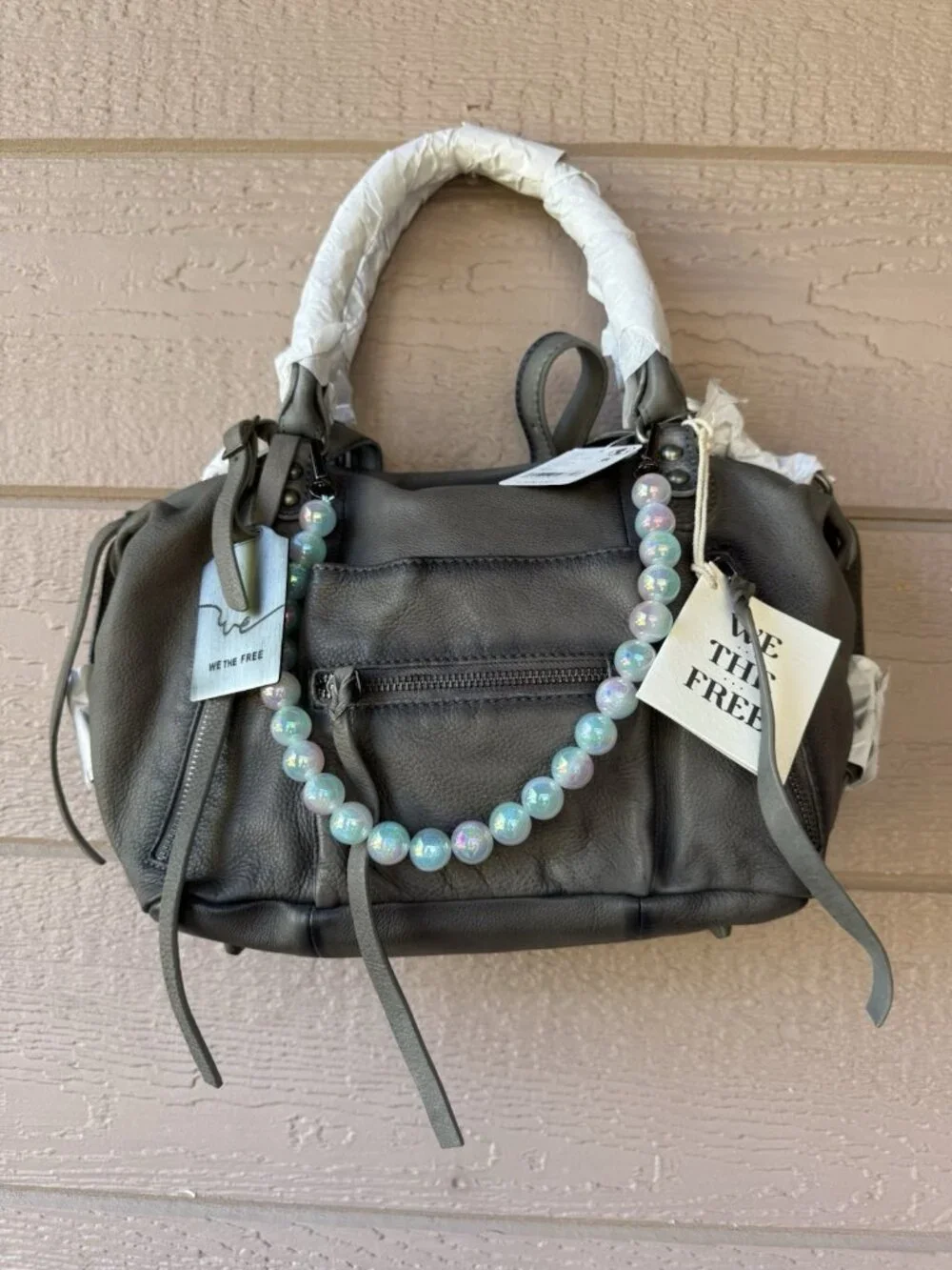 Free People We The Free Baby Emerson Gray Leather Satchel Crossbody Bag - Picture 1 of 12